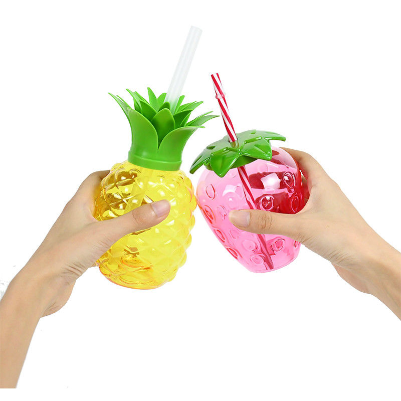 Customized Plastic Fruit Shaped Cup with Straw Cute Milk Tea Cup Portable Juice Bottle