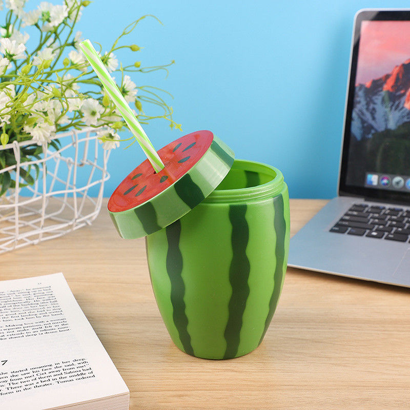 Customized Plastic Fruit Shaped Cup with Straw Cute Milk Tea Cup Portable Juice Bottle