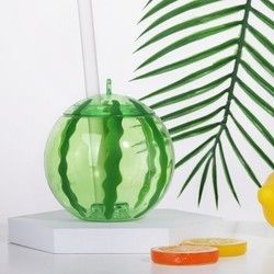 Customized Plastic Fruit Shaped Cup with Straw Cute Milk Tea Cup Portable Juice Bottle