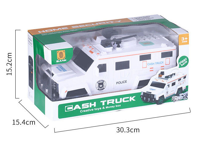 custom Robotic Police Car Toy Coin Bank Cartoon With  Finger Print Plastic Money Box
