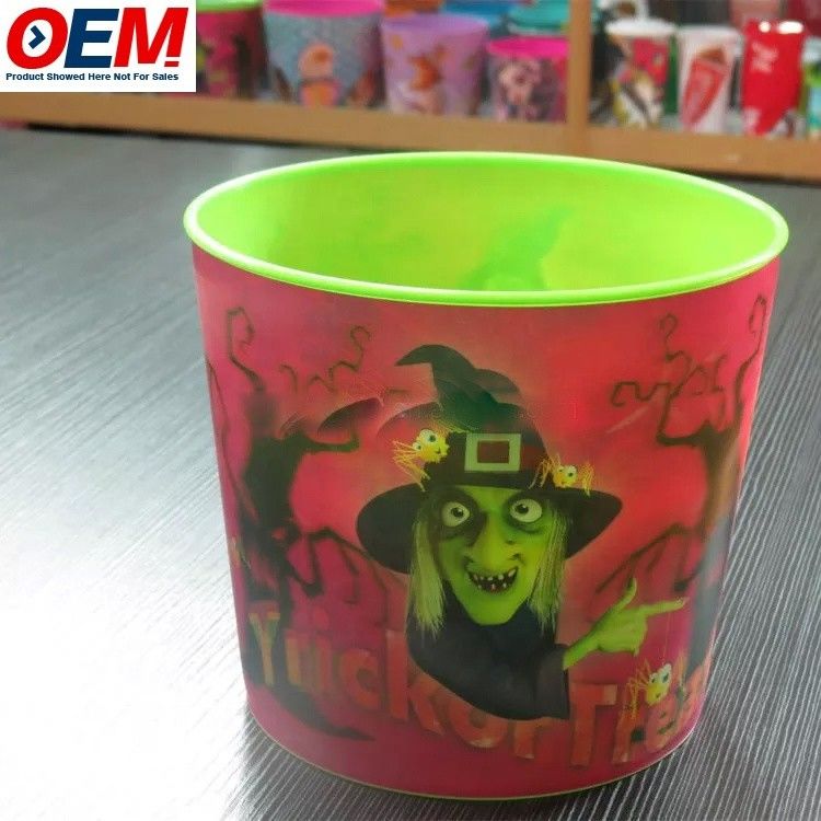 customized plastic Halloween cartoon animal design popcorn container plastic food storage popcorn bucket with lid