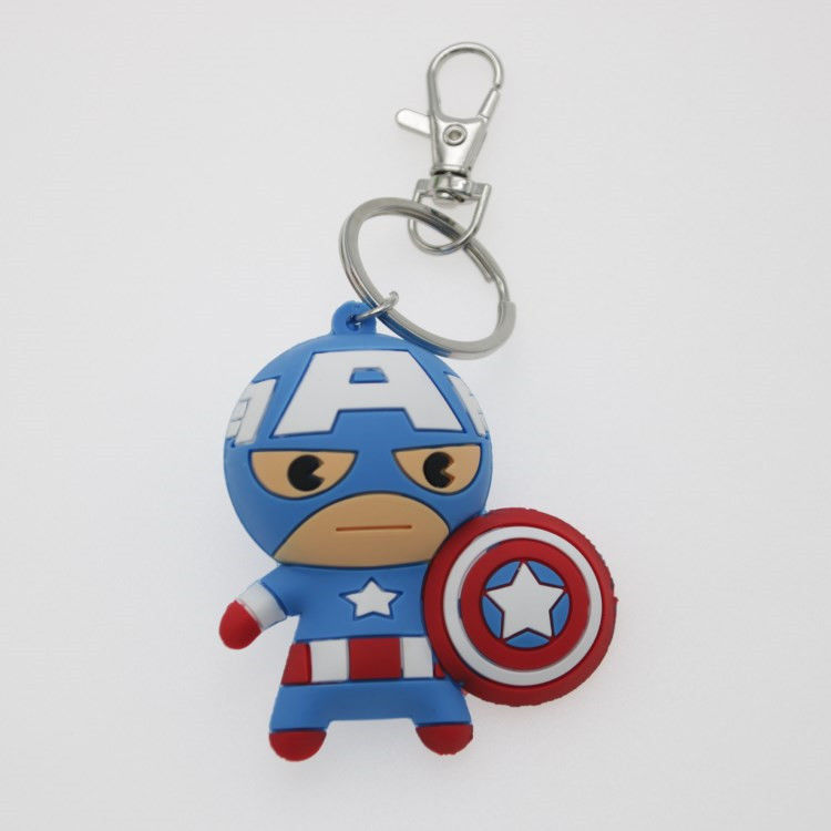 Custom 3D Cartoon Anime Captain America Rubber Keychain Pvc Key Chain For School Bag