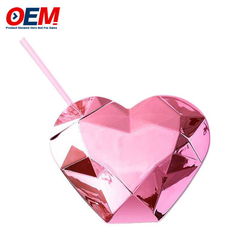 Custom PP Double Wall Cup With Straw OEM Sweet Heart 450ml Plastic Water Cup