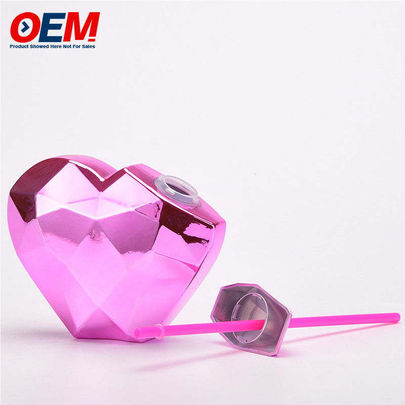 Custom PP Double Wall Cup With Straw OEM Sweet Heart 450ml Plastic Water Cup