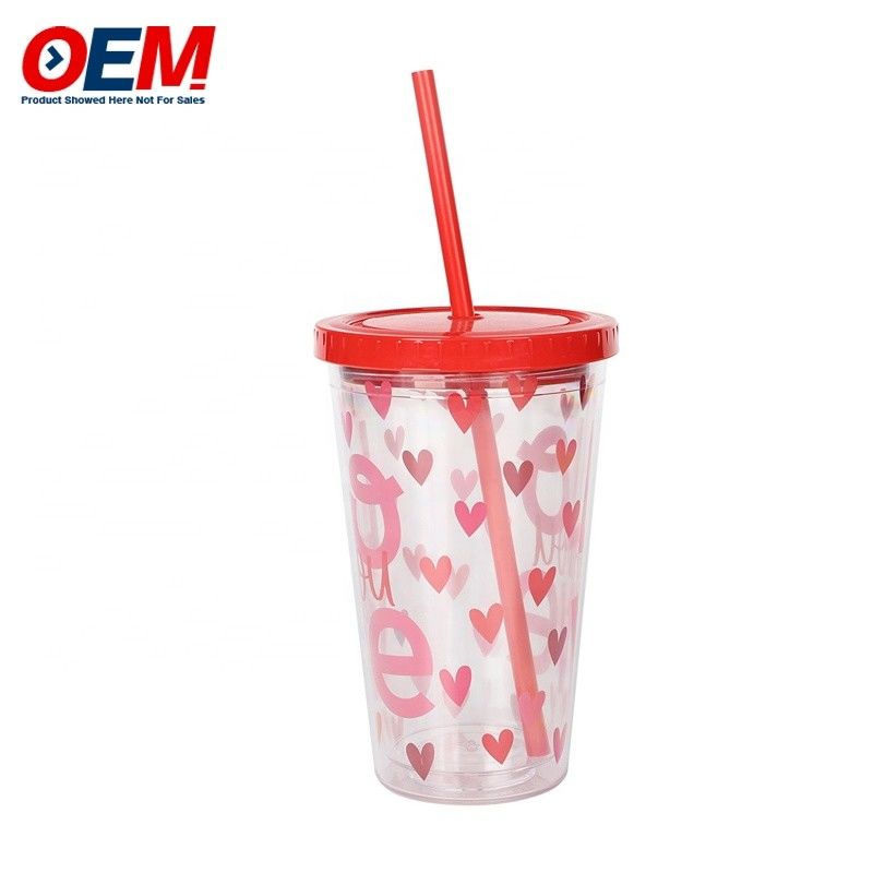 Factory custom PP Double Wall Cup With Straw OEM Plastic Cup  Cute Bear Water Cup