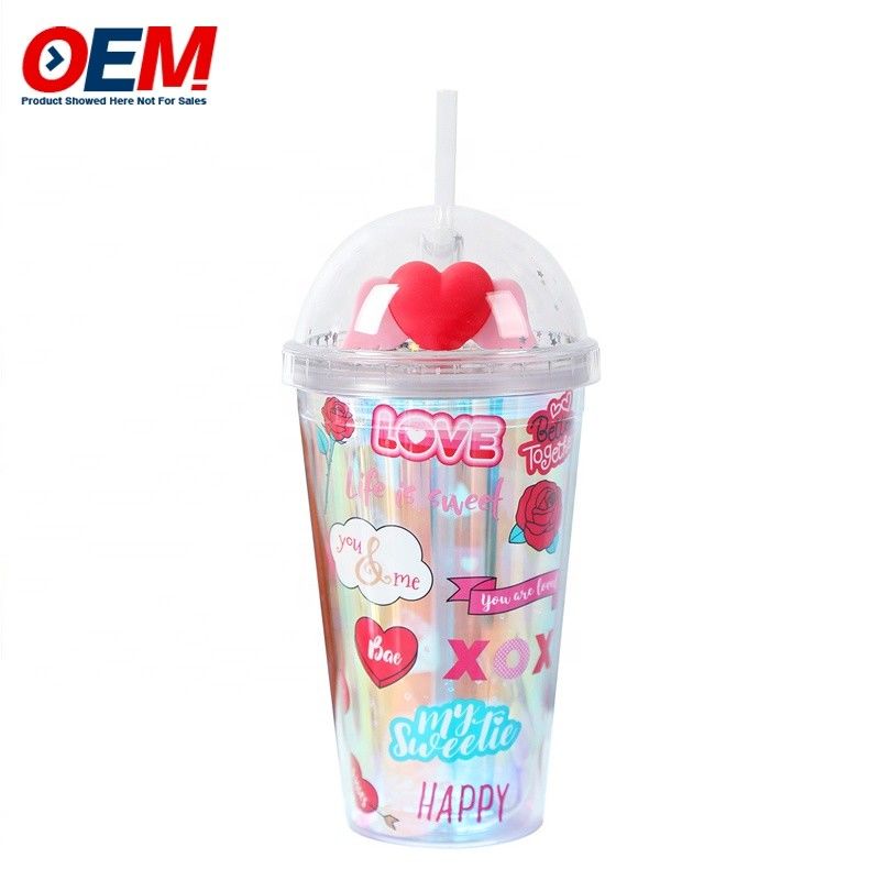 Factory custom PP Double Wall Cup With Straw OEM Plastic Cup  Cute Bear Water Cup