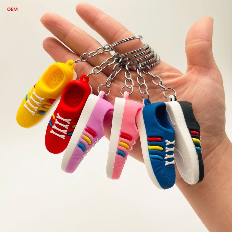 3D Mini Shoes Keychain Character Keychain With Metal Key Ring Custom Plasitc Figure Keychain