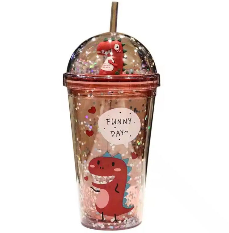 Beverage Straw Cup Summer Ice Cream Cup Transparent Double-Layer Plastic Water Cup Milk tea bottle