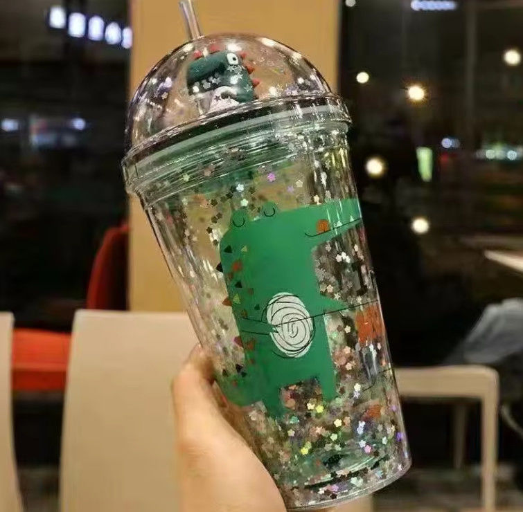 Beverage Straw Cup Summer Ice Cream Cup Transparent Double-Layer Plastic Water Cup Milk tea bottle