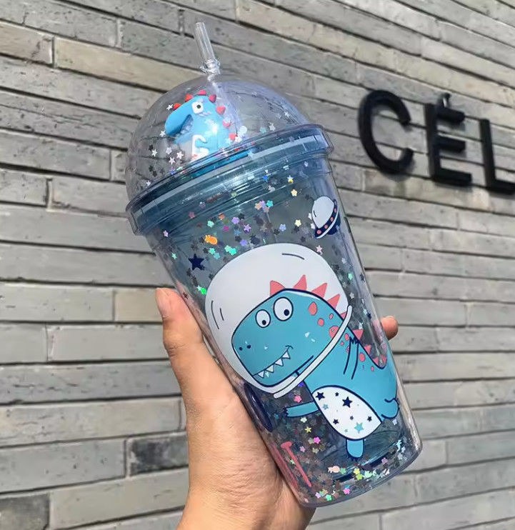 Beverage Straw Cup Summer Ice Cream Cup Transparent Double-Layer Plastic Water Cup Milk tea bottle