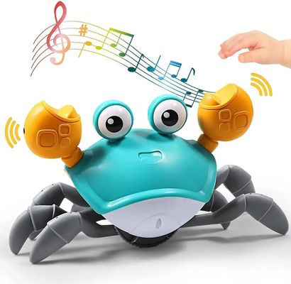 Custom Walking Running Electronic Sensing Green Crawling Crab Baby Toy Music LED Light Up