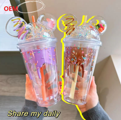 Straw Cup Summer Ice Cream Cup Transparent Double-Layer Plastic Water Cup