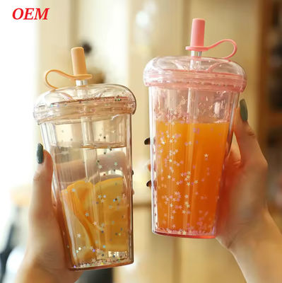 Milk Tea Straw Cup Transparent Double-Layer Plastic Water Cup