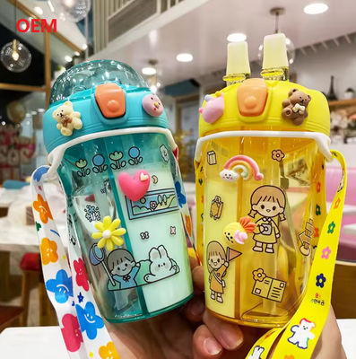 Double Straw Bottle Transparent Eco Friendly Double Layer Plastic Water Milk Bottle